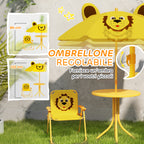 Garden Set for Children 2-5 Years with Round Table, 2 Folding Chairs and a Umbrella, Yellow