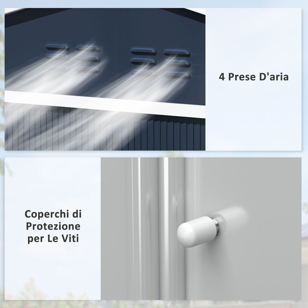 Steel Tool Shed with Sloped Roof and 2 Sliding Doors, 277x195x192 cm, Dark Grey