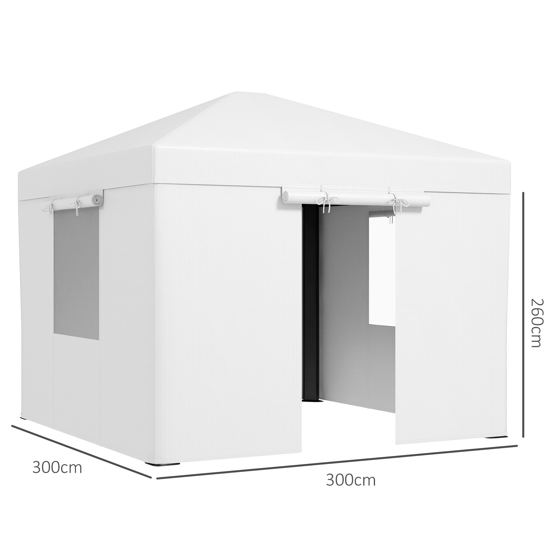 3x3 m Waterproof PE Gazebo Cover with Hinged Doors and Windows, White. (COVER ONLY) - Borgè