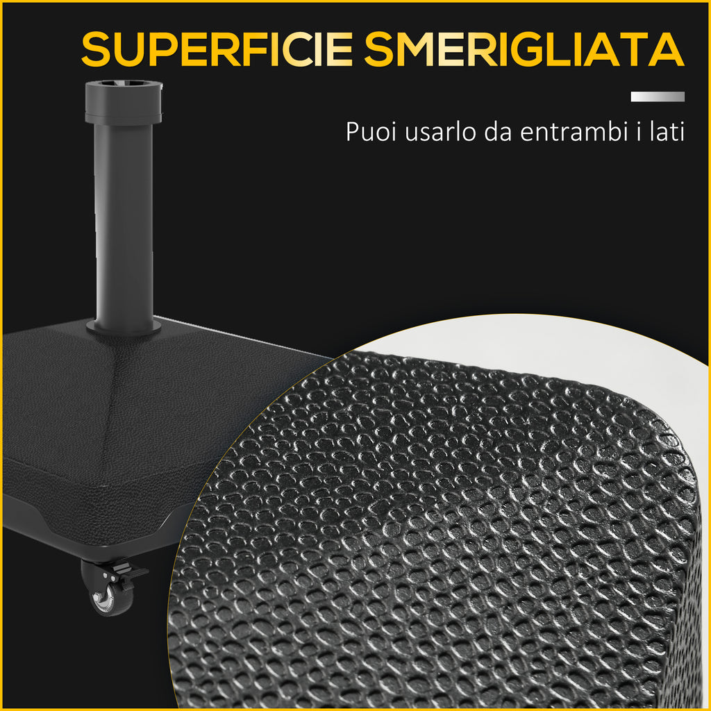 Umbrella Base with Wheels and Built-in Handle, in HDPE and Steel, 45x45x40 cm, Black