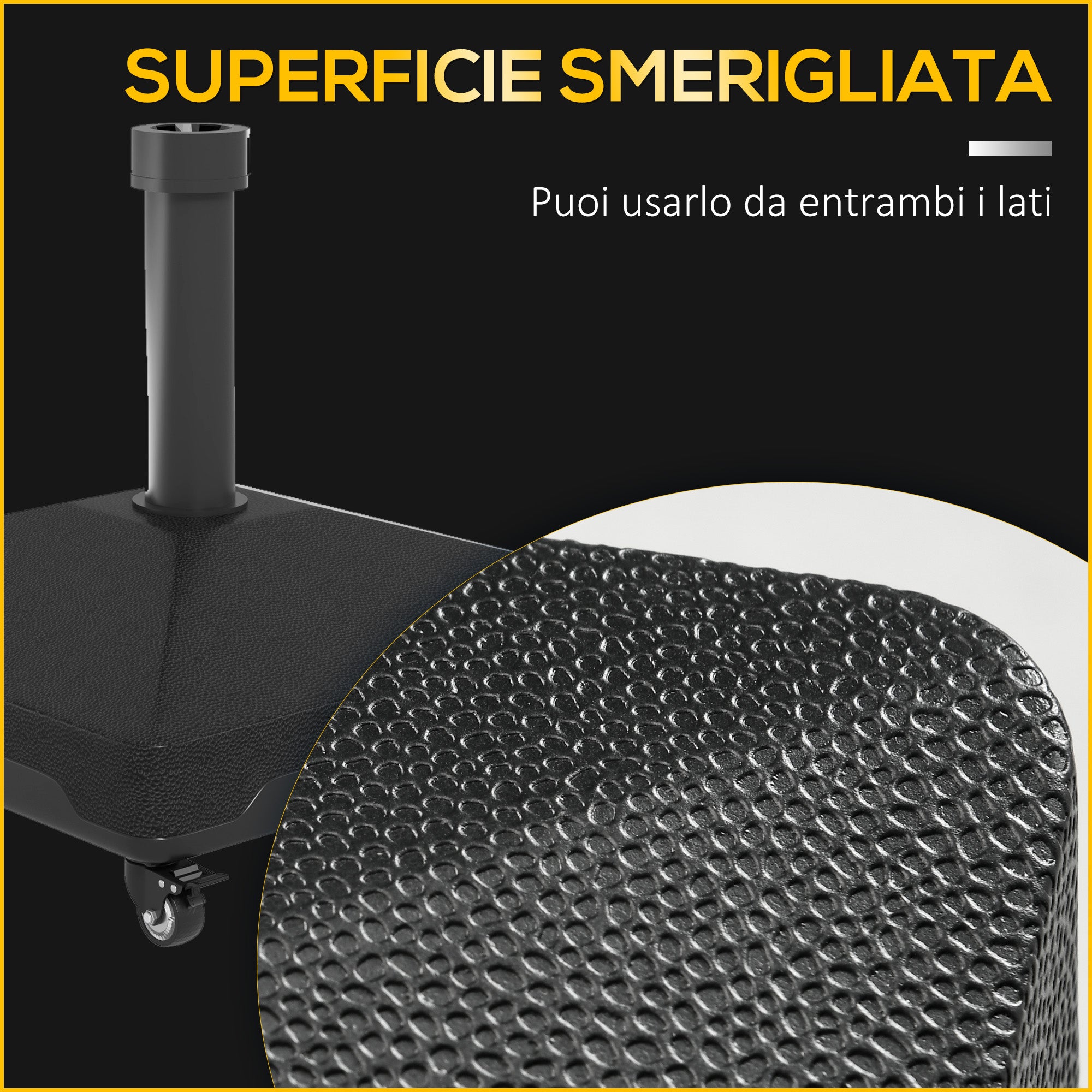 Umbrella Base with Wheels and Built-in Handle, in HDPE and Steel, 45x45x40 cm, Black