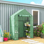 Outsunny Garden Greenhouse with 2 Shelves, 3 Levels, and Zip Entrance, Steel and PE, 142x73x195 cm, Green