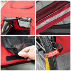 Dog Trailer with Hinged Entry, Wheels and Flag, Steel and Oxford Fabric, Red Silver Black