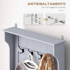 Coat Rack 3 in 1 with 4 Hooks and Storage Bench, Wooden, 71.5x39. 5x170 cm, Grey