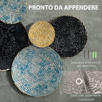 3D Metal Wall Decoration, Circle Wall Art 133x66cm, Blue, Black and Gold