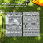 Reversible Outdoor Rug with Geometric Pattern and Bag Included, 182x274 cm, Gray and White