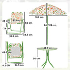Garden Set for Children 2-5 Years with Round Table, 2 Folding Chairs and a Parasol, Green