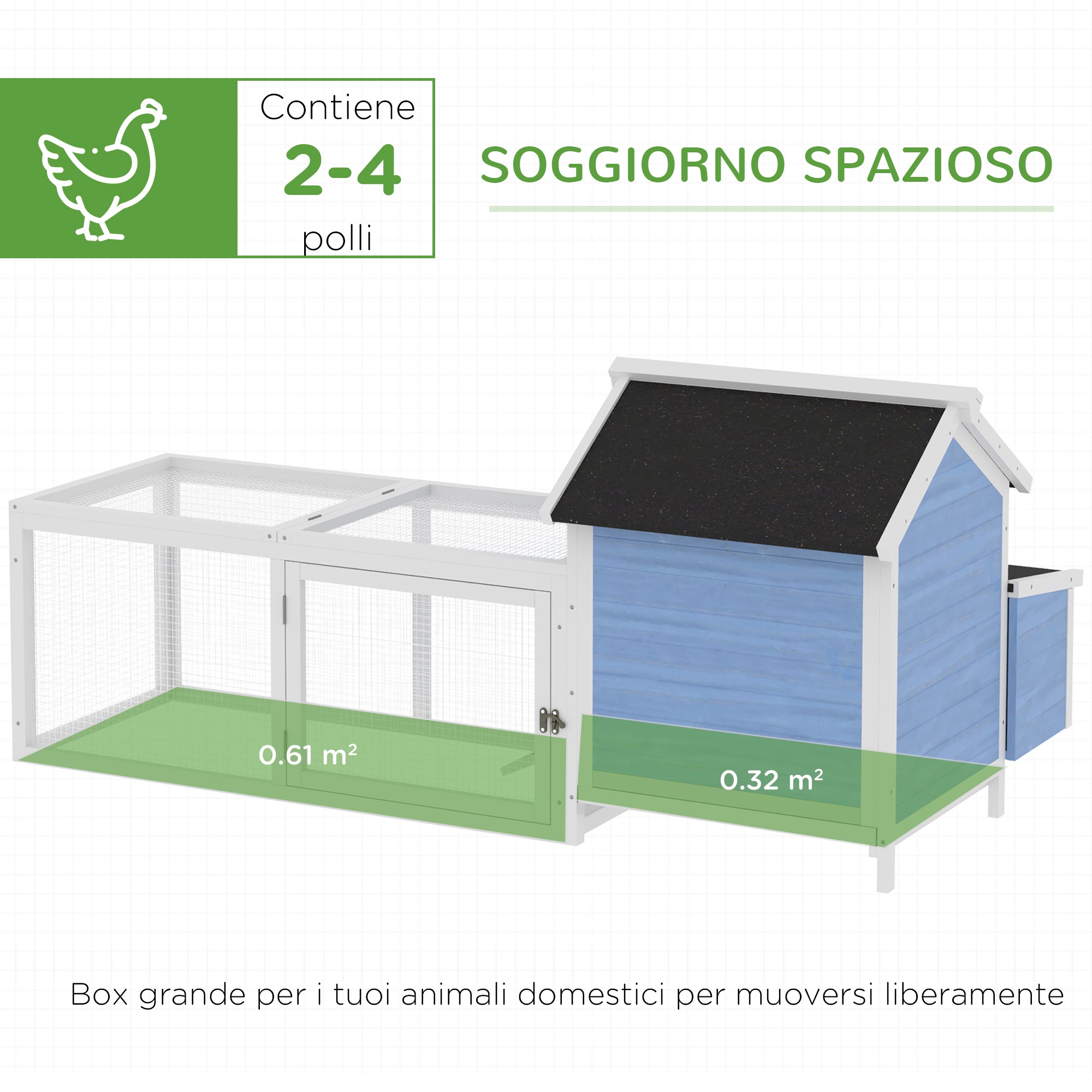Chicken Coop with Running Area and Removable Nesting Tray, Wooden Garden Chicken Coop with Waterproof Roof, 180x91x79 cm