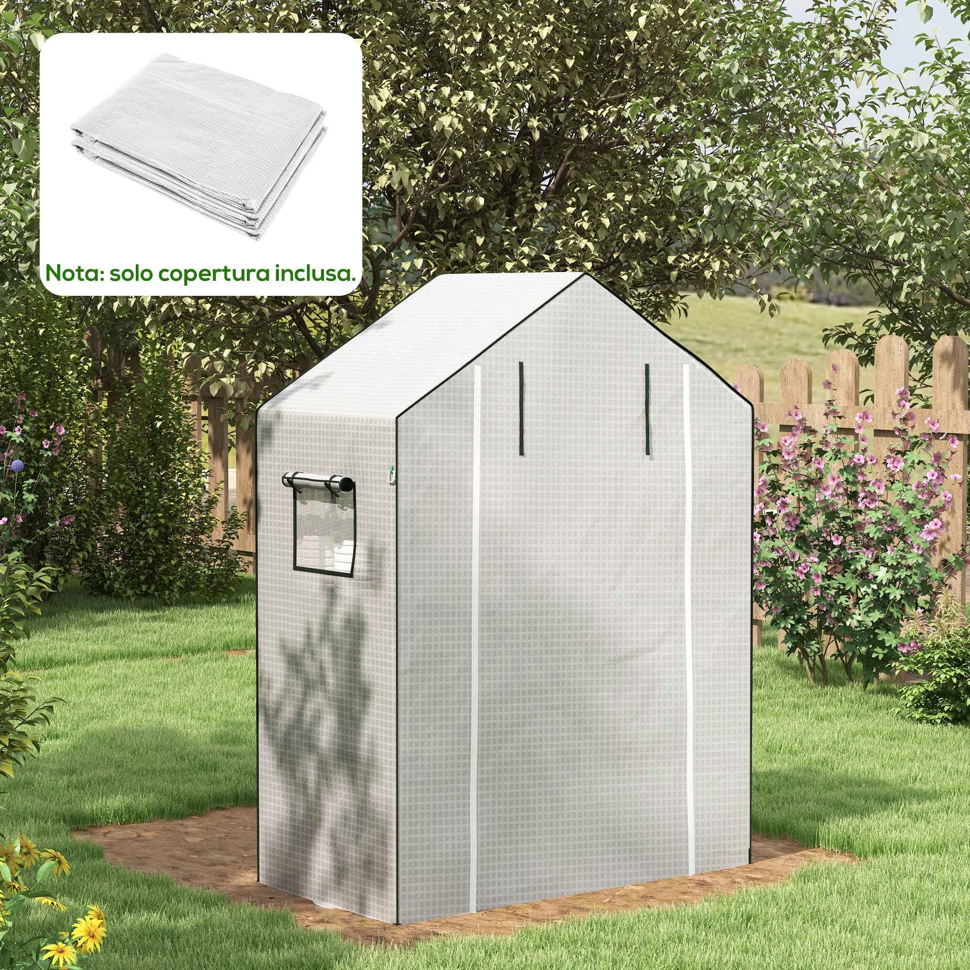 Outsunny PE Garden Greenhouse Cover with Hinged Door and Windows, 140x73x190 cm, White