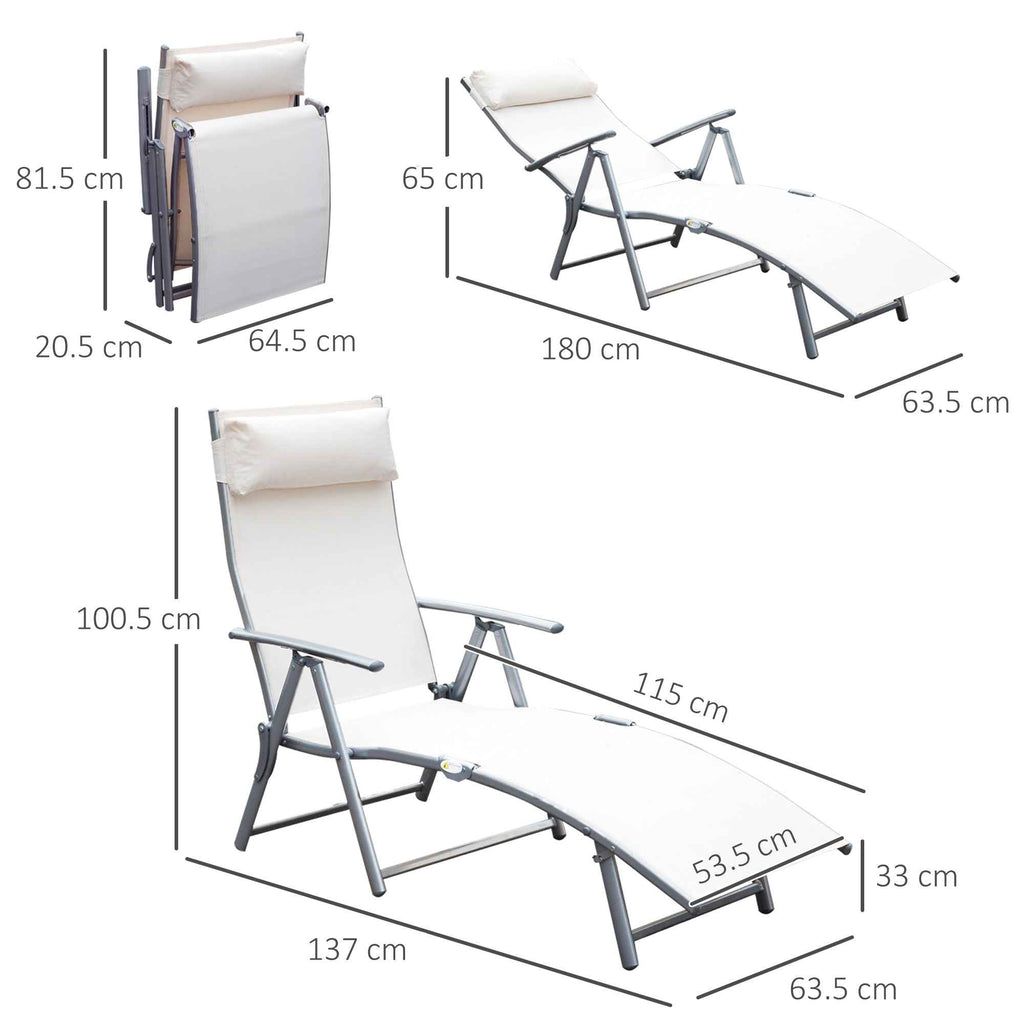 Outsunny Folding Garden Lounger with Cushion, 7-Reclining Backrest, 137x63.5x100.5cm, Beige