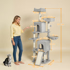 Cat Tree with 2 Cat Houses, 2 Cat Beds, Perch and 2 Balls, 48x40x177 cm, Light Grey and Beige