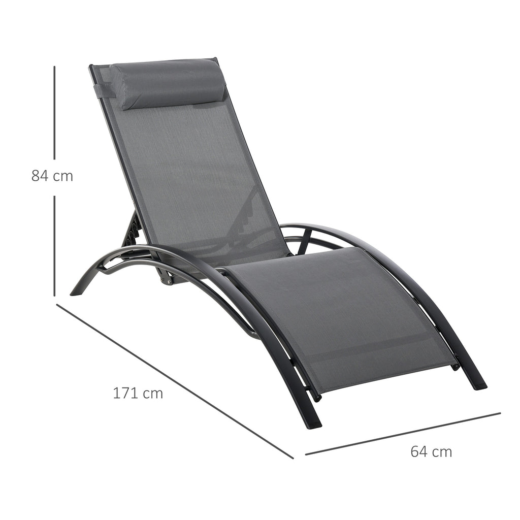 5-Level Reclining Garden Lounger with Removable Cushion, Aluminum and Texteline, 171x64x82cm Gray