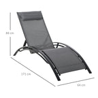 5-Level Reclining Garden Lounger with Removable Cushion, Aluminum and Texteline, 171x64x82cm Gray