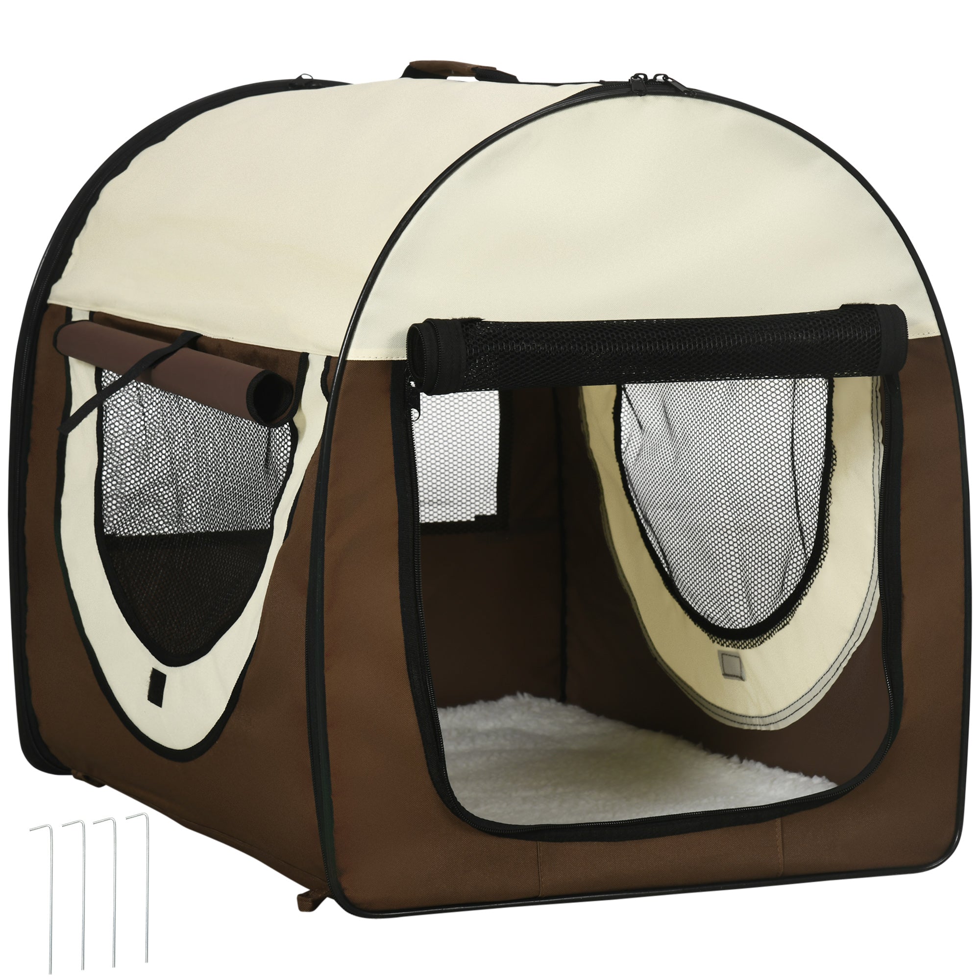 Foldable Oxford Pet Carrier with Removable Washable Cushion and Carry Bag, 70x51x59cm, Brown