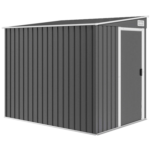 Outsunny 1.5x2m Metal Tool Shed with Base, Sliding Door and Sloped Roof, Dark Grey