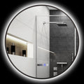 Bathroom Mirror with Adjustable LED Light, Anti-fog and Time and Temperature Display, Ø70 cm, Black