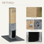 Scratching Post Tree for Cats with 2 Toy Balls and Brush, in Wood, Jute and Plush, 59.5x39x79 cm, Gray