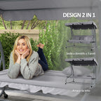 Swing Garden Bed with Adjustable Canopy and Trays, in Steel and Polyester, 200x120x164 cm, Gray - Borgè