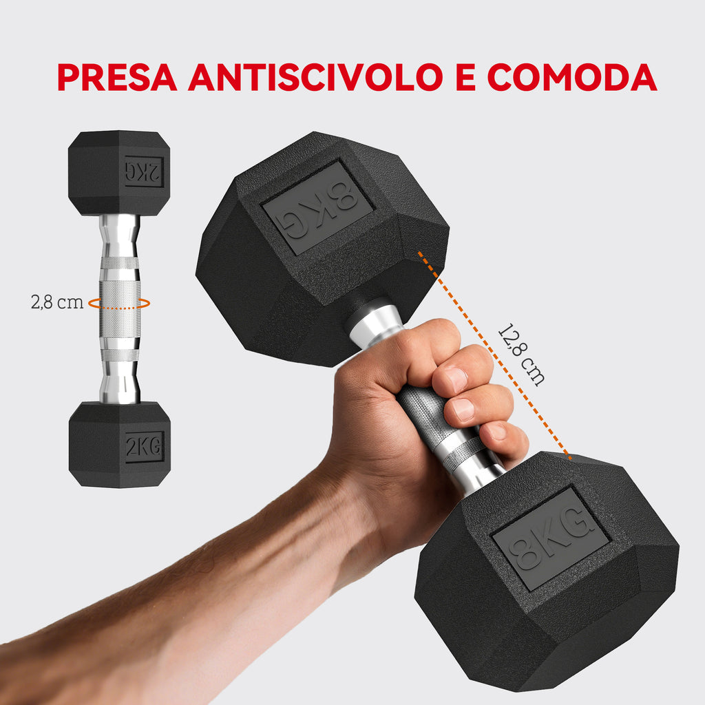 SPORTNOW Gym Dumbbell Set with Metal Stand and Non-Slip Grip, 2x2kg, 2x5kg, 2x8kg, Black