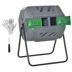 2-Section Rotating Garden Composter with 8 Air Vents, Steel and PP, 71x65x96 cm, Grey