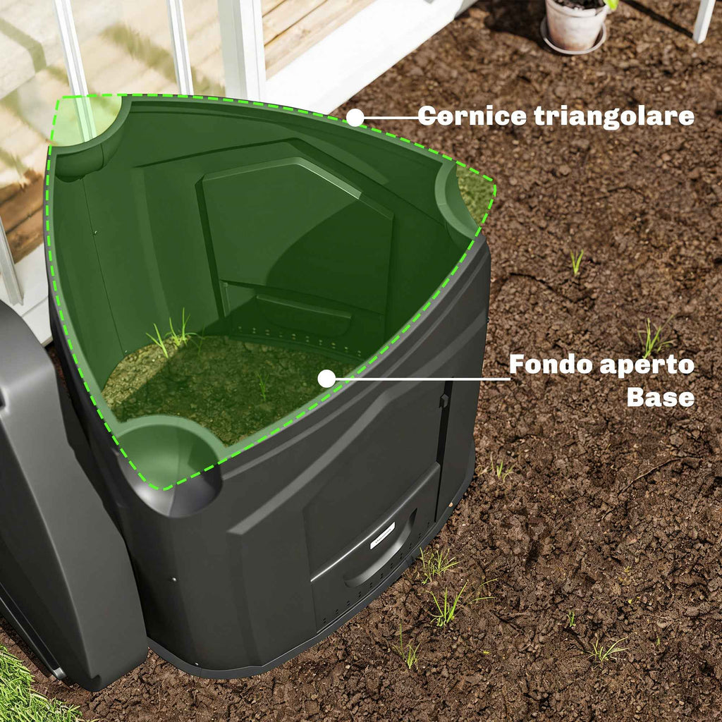 Outsunny Rotating Triangular Garden Composter with 3 Doors, 78x75x78 cm, Black