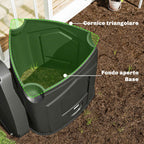 Outsunny Rotating Triangular Garden Composter with 3 Doors, 78x75x78 cm, Black