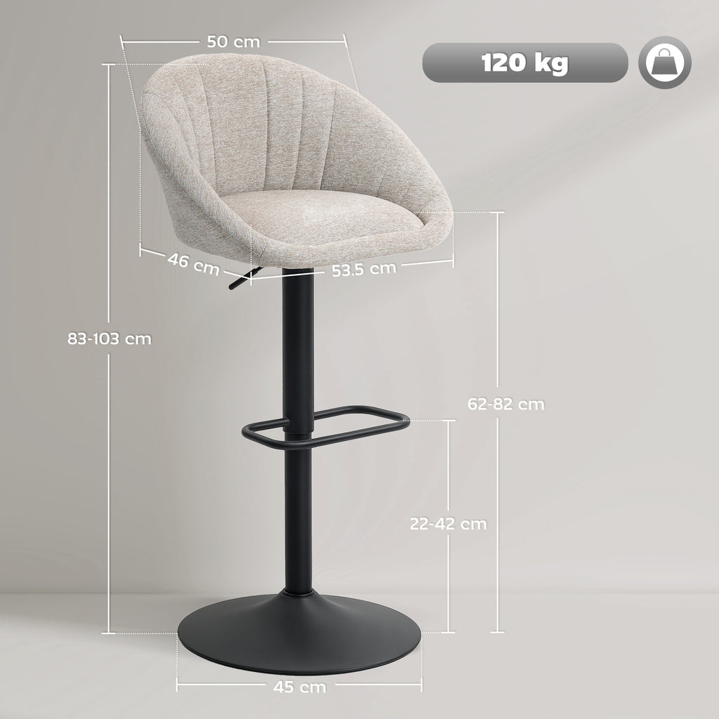 Set of 2 Height-Adjustable Bar Stools with Swivel Fabric Seat and Footrest, Beige