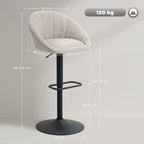 Set of 2 Height-Adjustable Bar Stools with Swivel Fabric Seat and Footrest, Beige