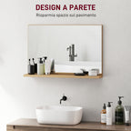 Wall Mounted Bathroom Mirror with Shelf, Modern and Multipurpose Design, 60x12x40 cm, Wood