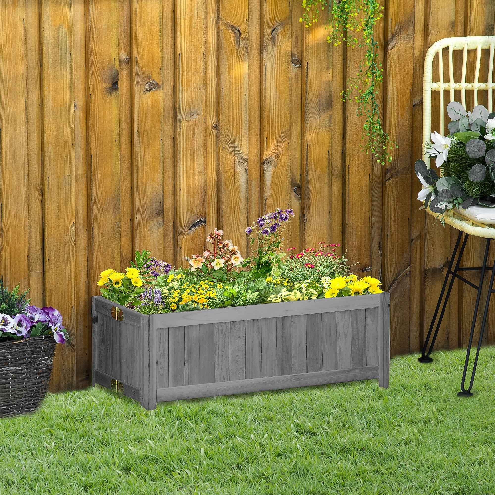 Outsunny Folding Raised Wooden Planter for Growing 70x30x25 cm Grey