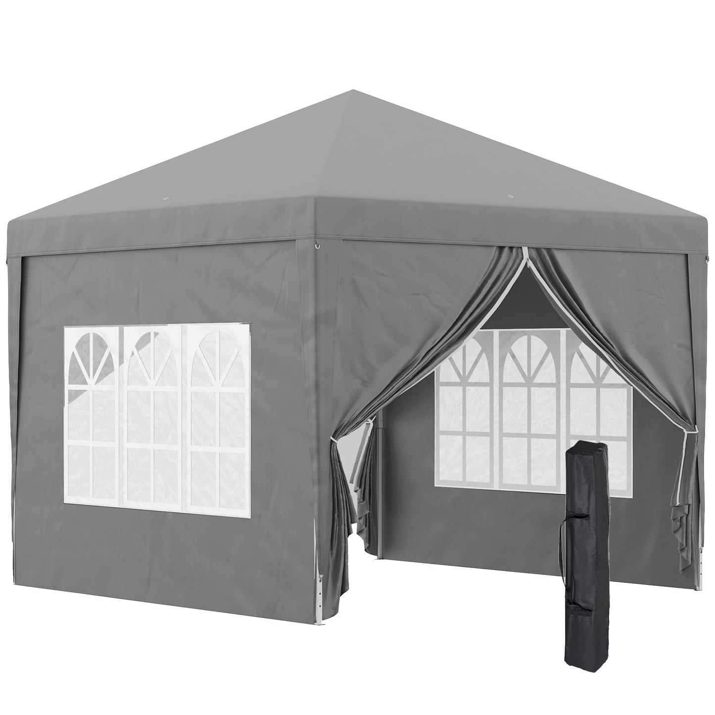 3x3m Folding Outdoor Gazebo with 4 Side Panels, Steel and Oxford Fabric Light Grey