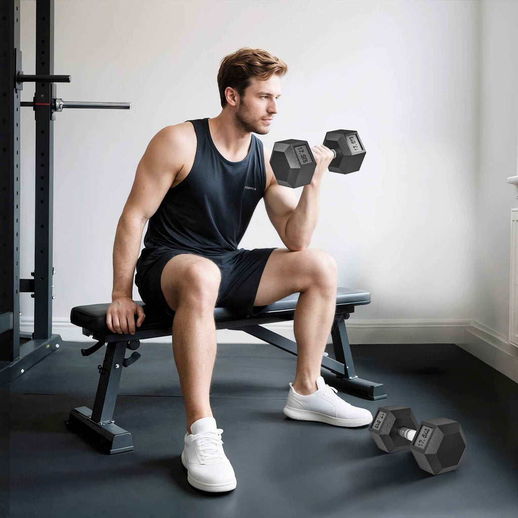 2 x 17.5 kg Dumbbell Set with Non-Slip Grip, Metal, for Fitness Training, Black