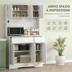 HOMCOM Modern Kitchen Sideboard with 4 Cabinets, 2 Drawers and Adjustable Shelves, 100x38x180 cm, White