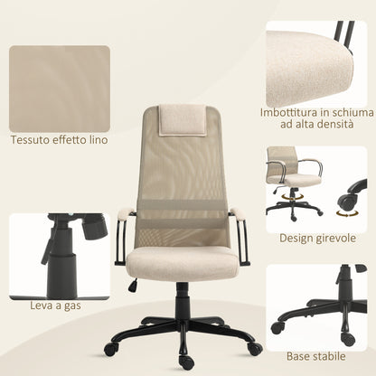 Ergonomic Swivel Office Chair with Reclining, Adjustable Height and Wheels, 58x61x115-125cm, Beige