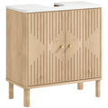 2-Door Vanity Unit with Marble Effect Shelf and Adjustable Shelf, Oak