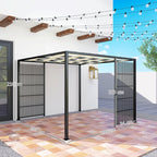 Outdoor Pergola 3x3 m with Wavy Covering and Side Panels, in Metal and Black Polyester