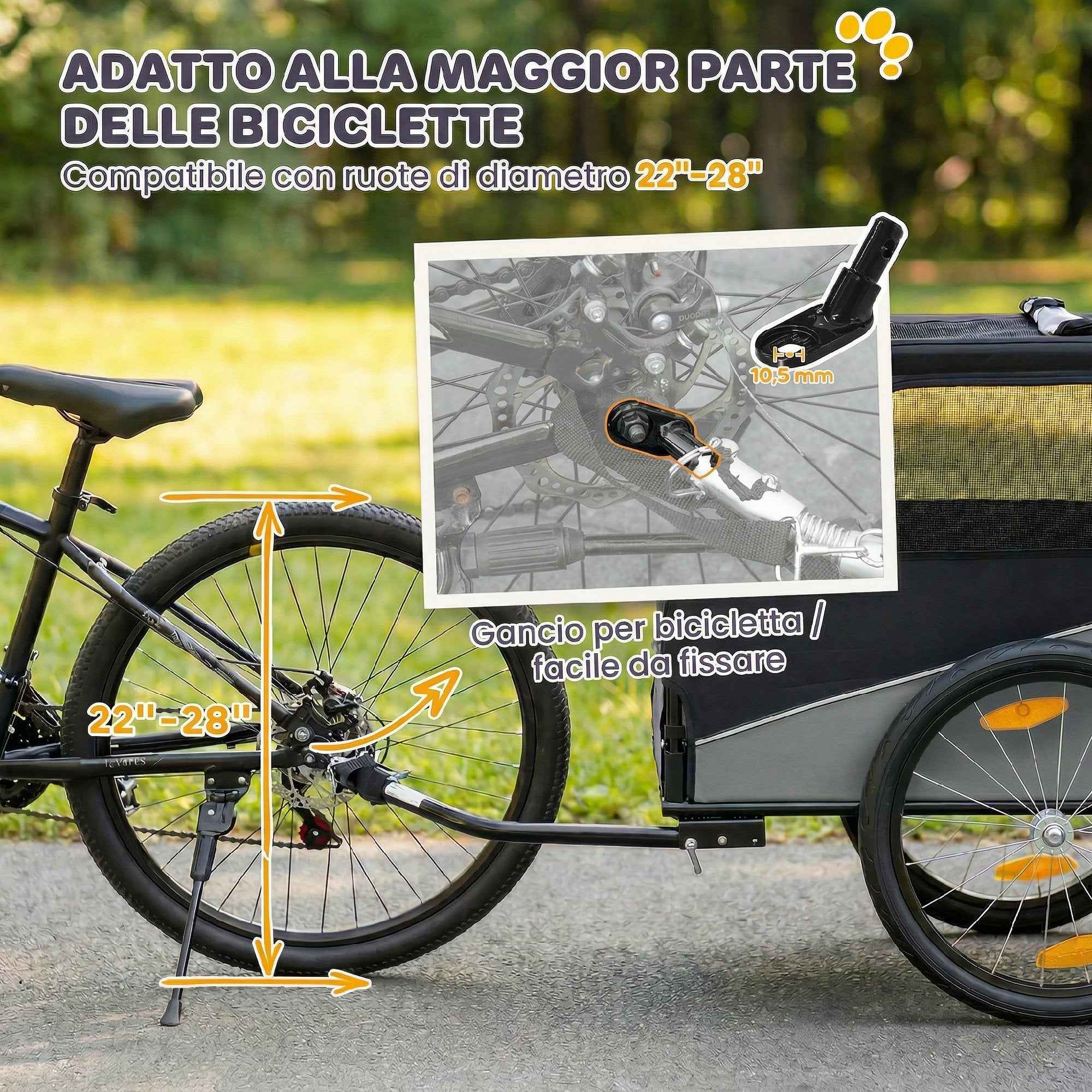 PawHut Folding Metal Dog Bike Trailer with 600D Oxford Fabric and Removable Cover, Grey