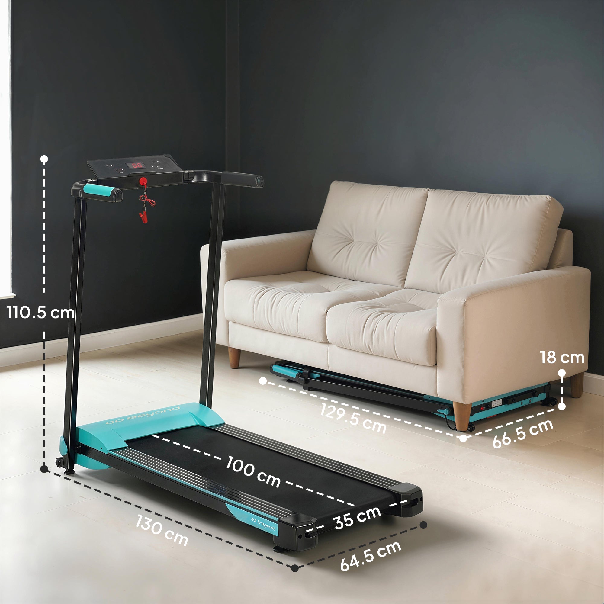 Folding Treadmill 1-10 km/h with Gesture Control and Incline, Blue