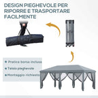 Outsunny 6x3m Folding Garden Gazebo with 6 Mosquito Nets and Button, Steel and Polyester, Grey