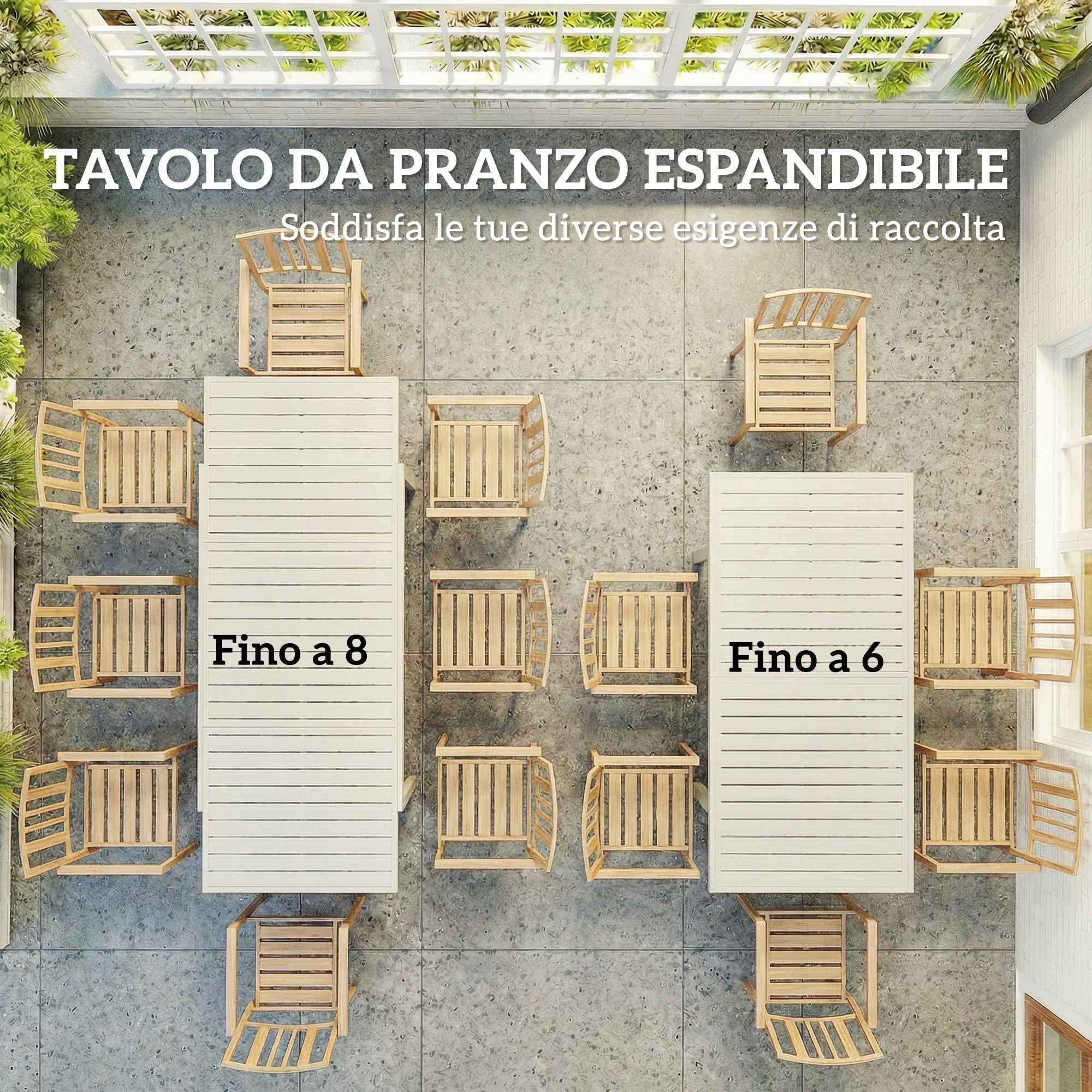 Outsunny Extendable Garden Table for 6-8 People, Aluminum with Slatted Top, White
