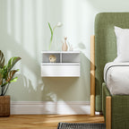 Floating Nightstand for Bedroom with Drawer and Wooden Shelf, 35x32x22.5cm, White