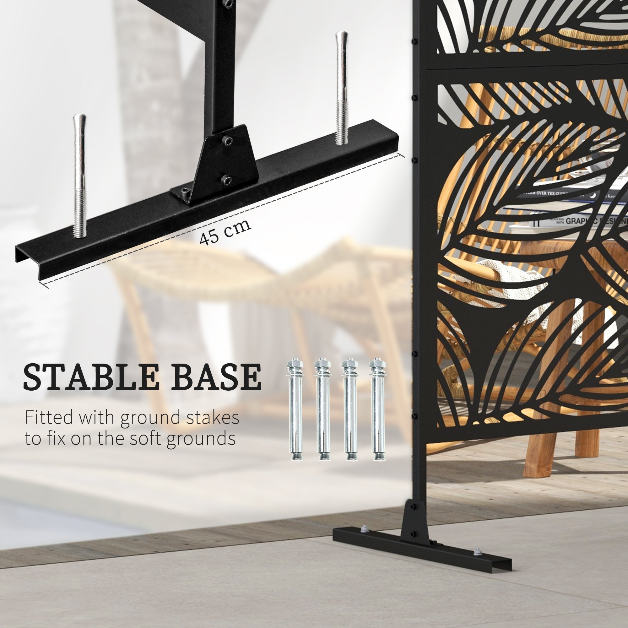 Outsunny decorative outdoor paragraph in steel with leaf design, 122x198cm, black - Borgè