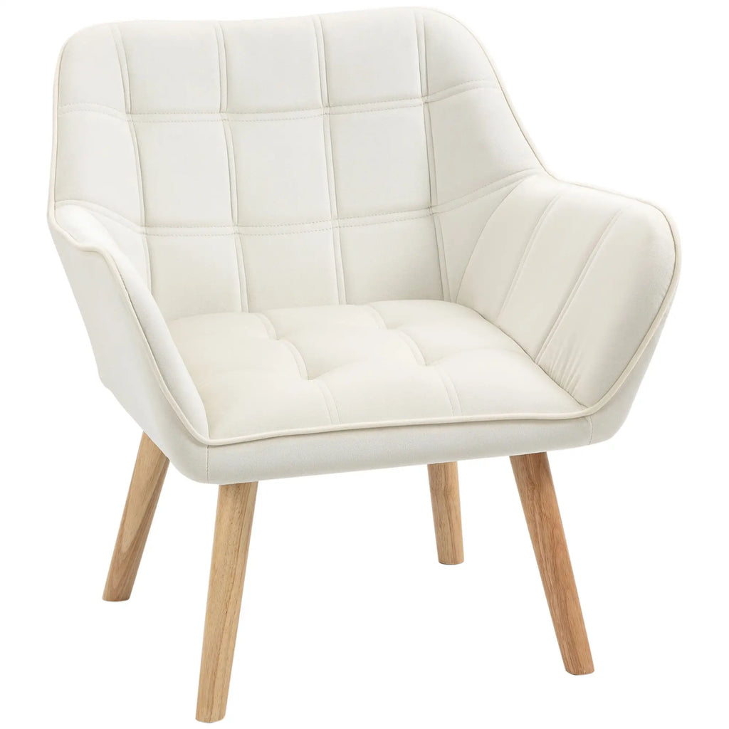TROMSO |  Scandinavian Design Armchair in Wood and Cream Velvet Effect, for Living Room or Office, 67x61.5x71cm