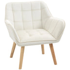 TROMSO |  Scandinavian Design Armchair in Wood and Cream Velvet Effect, for Living Room or Office, 67x61.5x71cm