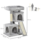 Cat Tree with Sisal Poles, Bed and 2 Houses, 59x39x83cm, Grey - Borge' Group Limited
