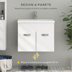 Wall-hung Bathroom Cabinet with Sink, 2-Door Cabinet with Soft-Close Hinges, 61x40x50cm, Glossy White