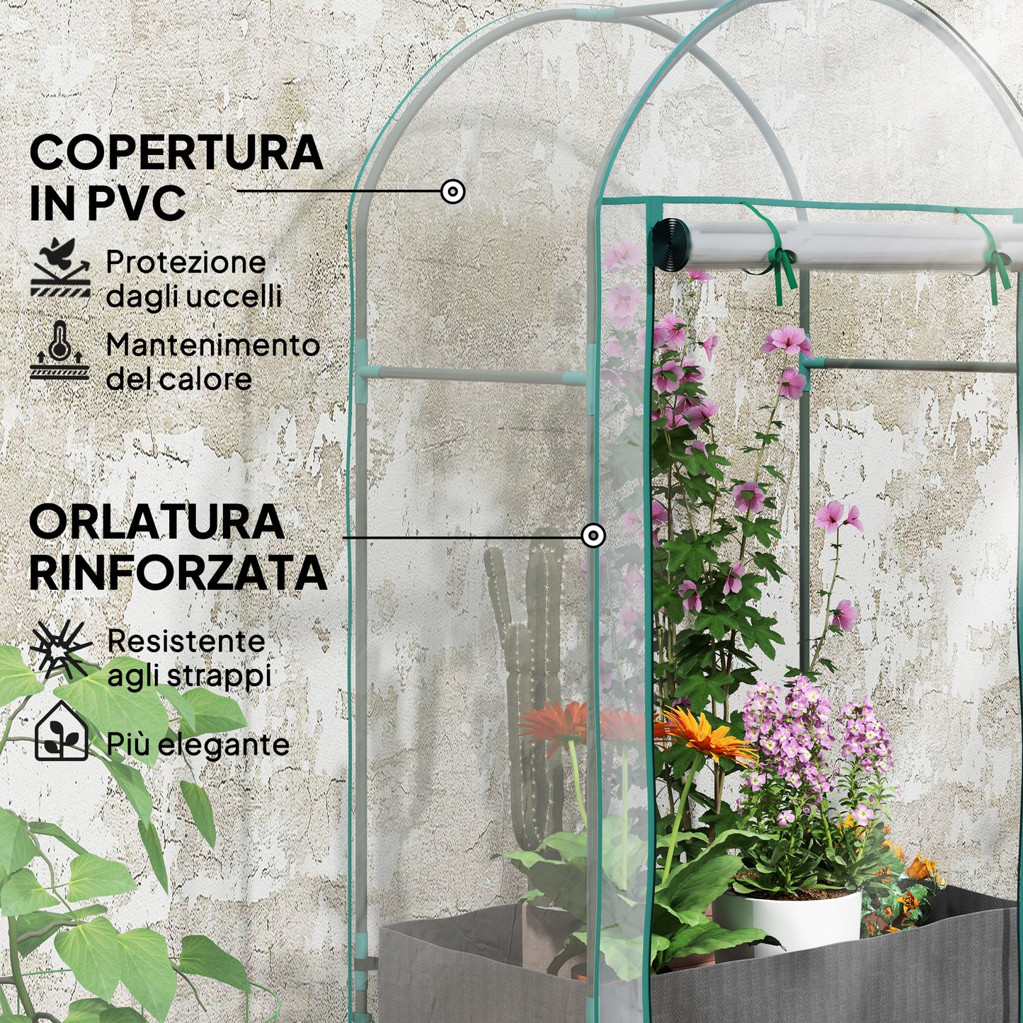 Wall-Mounted Greenhouse with Plant Bag and Roll-Up Entrance, Steel and Plastic, 89x50x152 cm, Transparent