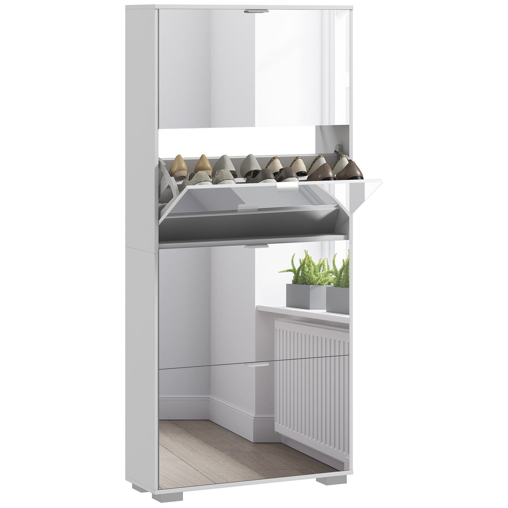 Space-Saving Slim Shoe Rack with Mirror and 4 Drawers for 24 Pairs of Shoes, 76x26x178cm, White