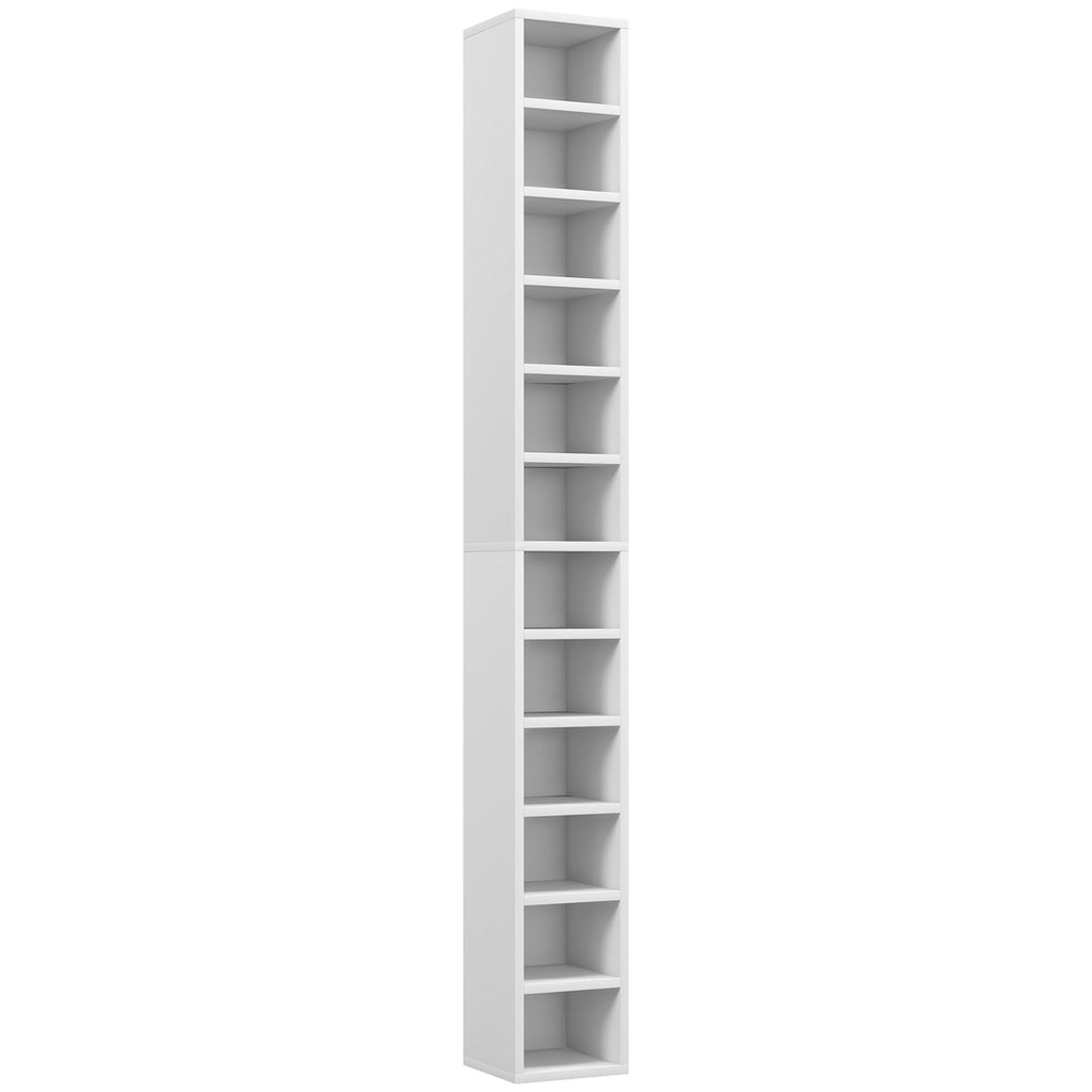 HOMCOM 12-Tier CD Storage Cabinet for 204 CDs, MDF and Chipboard, 21x20x175 cm, White
