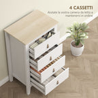 4-Drawer Bedroom Chest with Faux Leather Handles, 60x40x98cm, White